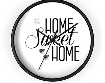 Home Sweet Home, Wall Clock, Modern Wall Clock, Living Room Clock, Kitchen Clock, Cool Clock, Cute Clock, Round Clock, Small Wall Clock