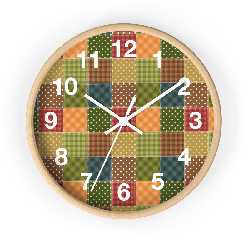 Patchwork Muster Wanduhr, Geometrische Wanduhr, Patchwork Druck Uhr, Bunte Uhr, Einzigartige Wanduhr, Moderne Wanduhr, Coole Uhr Bild 3