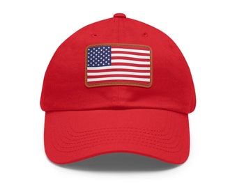 Dad Hat with Leather Patch, American Flag Hat, Patriotic Hat, American Flag Baseball Hat, USA Baseball Cap, American Hat, Low Profile Hat