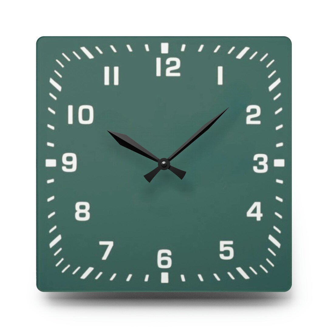 Acrylic Wall Clock Green Wall Clock Square Clock Modern Etsy