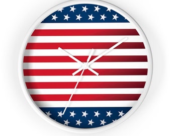 Horloge drapeau américain, horloge étoiles et rayures, horloge murale patriotique, horloge drapeau des États-Unis, horloge de la fierté américaine, horloge drapeau des États-Unis, décoration murale patriotique