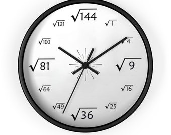 Square Root Wall Clock, Math Clock, Unique Wall Clock, Kids Clock, Modern Wall Clock, Classroom Clock, Living Room Clock, Kitchen Clock