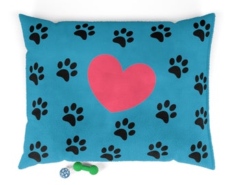 Blauw huisdierbed, Knus hondenbed, Kattenslaapmat, Huisdierbed met hartpatroon, Knus huisdierbed, Pootafdrukontwerp, Zacht huisdierbed, Harig vriendenbed, Blauw huisdierbed, Knus hondenbed