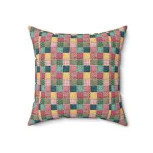 Cojín cuadrado con estampado de patchwork, cojín con estampado de patchwork, cojín de patchwork colorido, cojín geométrico, cojín único, cojín moderno. imagen 3
