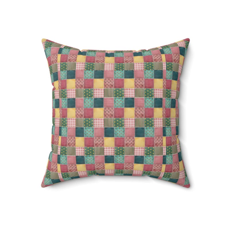 Cojín cuadrado con estampado de patchwork, cojín con estampado de patchwork, cojín de patchwork colorido, cojín geométrico, cojín único, cojín moderno. imagen 3