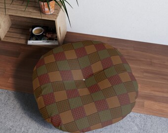Plaid Patchwork Floor Pillow, Round Tufted Floor Pillow, Cozy Floor Cushion, Trendy Floor Pillow, Floor Cushion, Floor Seating Cushion