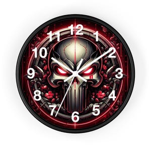 Gothic Skull Red Eye Wall Clock, Gothic Decor Clock, Gothic Art Clock, Unique Gothic Wall Clock, Metal Skull Clock, Artistic Skull Clock