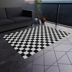 Tapete xadrez para exterior, tapete com padrão xadrez para exterior, tapete de damas, tapete xadrez preto e branco, tapete para pátio, tapete para varanda, tapete para deck, tapetes imagem 2