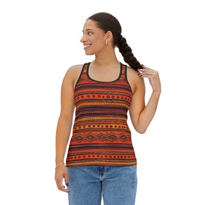 Womens Tank Top, Tribal Tank Top, Tribal Geometric Print Tank Top, Sleeveless Blouse, Ribbed Tank, Cute Tank Top, Aesthetic Tank Top