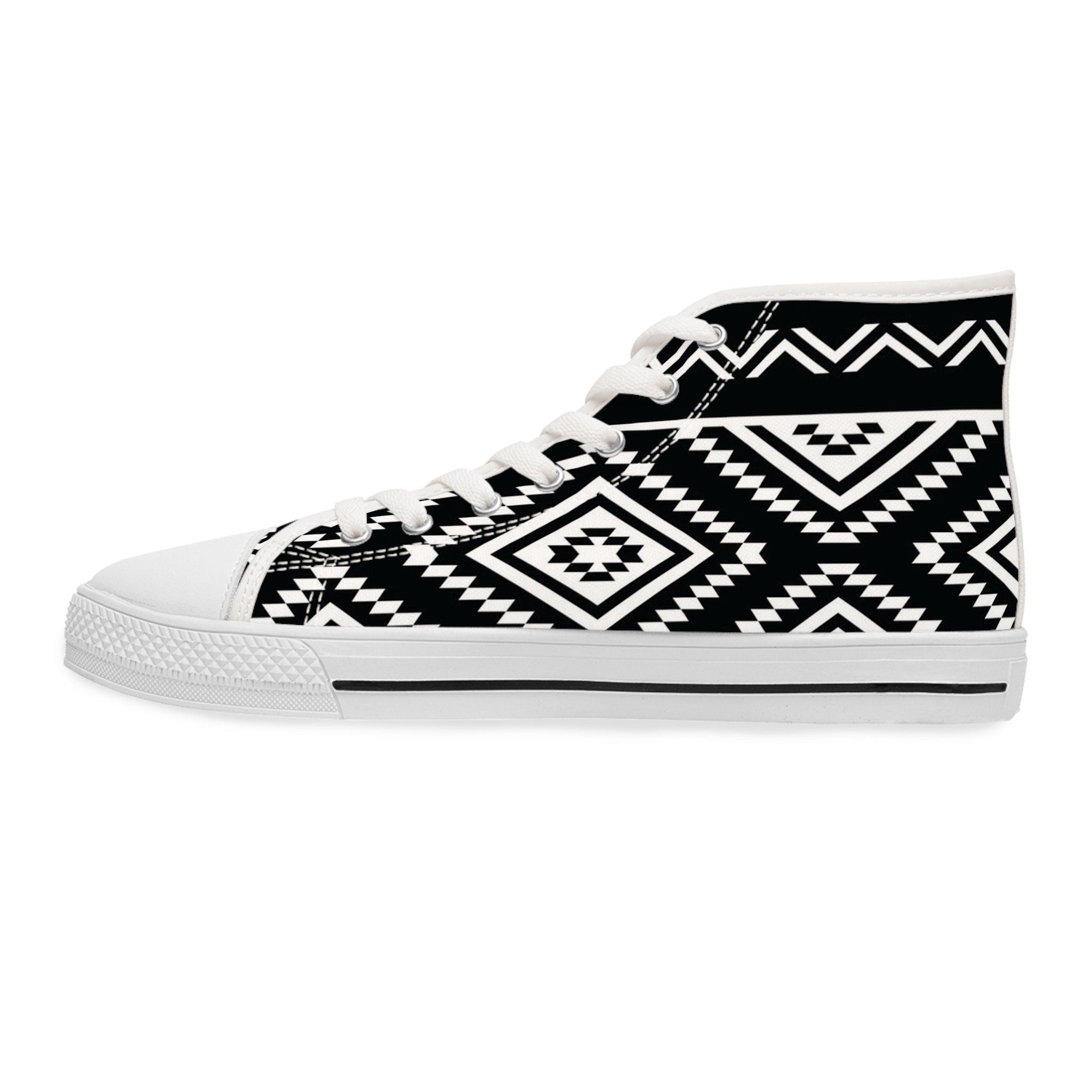 Black And White Doodle Tribal Aztec Print Women's High Top Shoes