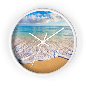 Stranduhr, Küstendekor, Sand- und Meeresuhr, Küstenwohnkultur, Ozeanszenenuhr, Tropische Uhr, moderne Wanduhr, coole Uhr