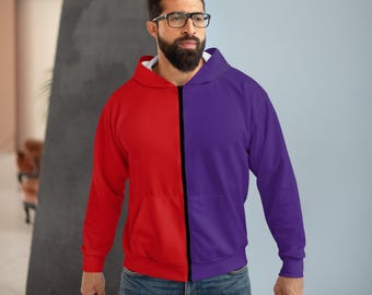 Dual Tone Hoodie, Two Tone Hoodie, Red Purple Unisex Zip Hoodie, Half & Half Hoodie, Double Color Hoodie, Contrast Hoodie, Bi Color Hoodie - Etsy Dual Tone Hoodie, Two Tone Hoodie, Red Purple Unisex Zip Hoodie, Half & Half Hoodie, Double Color Hoodie, Contrast Hoodie, Bi Color Hoodie - Etsy