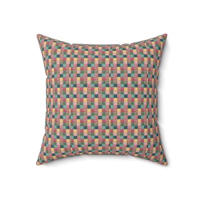 Cuscino quadrato con motivo patchwork, cuscino con stampa patchwork, cuscino geometrico, cuscino patchwork colorato, cuscino unico, cuscino alla moda immagine 9