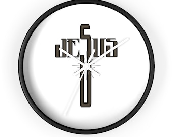 Jesus Word Art Clock, Jesus Cross Wall Clock, Christian Clock, Cross Clock, Crucifix Clock, Jesus Crucifix Clock, Religious Clock, Gift Art