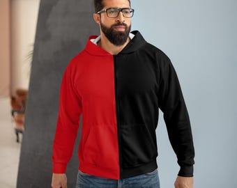 Dual Tone Hoodie, Two Tone Hoodie, Red Black Unisex Zip