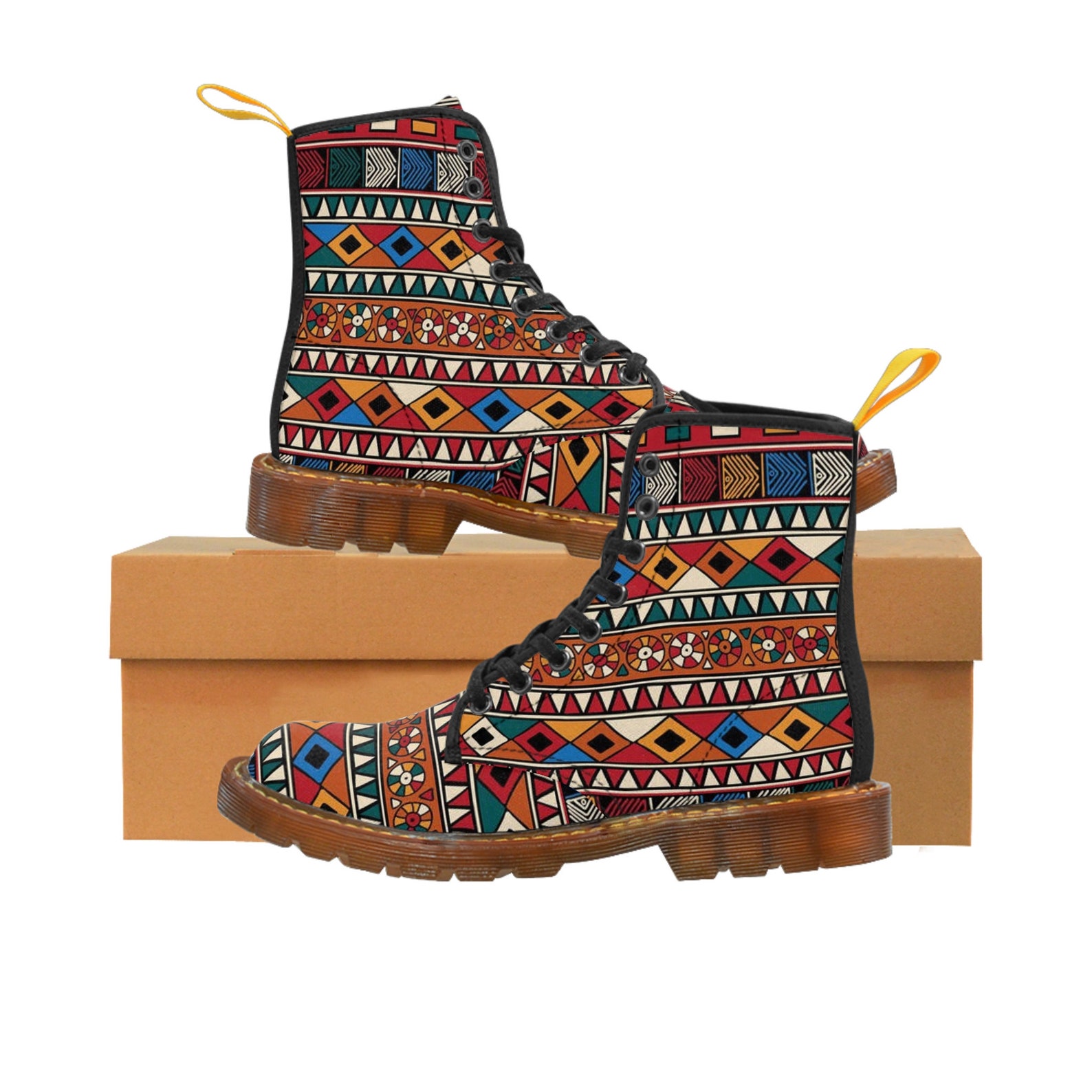 Men's Canvas Boots, African Pattern, African Print Boot, Geometric ...
