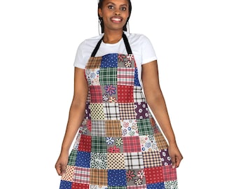 Colorful Print Patchwork Apron, Patchwork Kitchen Apron, Unique Pattern Apron, Cute Apron, Chef Apron, Quilted Apron, Eclectic Design Apron