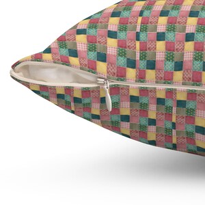 Cuscino quadrato con motivo patchwork, cuscino con stampa patchwork, cuscino geometrico, cuscino patchwork colorato, cuscino unico, cuscino alla moda immagine 6