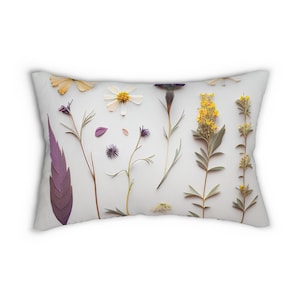 Lumbar Pillow, Dried Flower Decor, Botanical Cushion, Elegant Floral Support, Nature-Inspired Backrest, Comfortable Lumbar Accent, Pillow