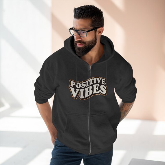Positive Vibes ユニセックス ジップパーカー、ユニセックス 