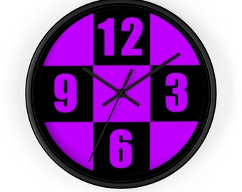 Reloj de cuadros morados, reloj de cuadros, reloj de pared a cuadros, reloj de pared geométrico, reloj de pared moderno, reloj de pared único, reloj de pared moderno