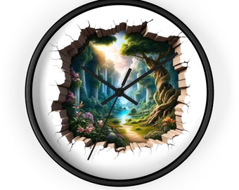 Jungle Garden Wall Clock, Cool Clock, Modern Wall Clock, Living Room Clock, Kitchen Clock, Cute Clock, Round Clock, Small Wall Clock, 3D Art