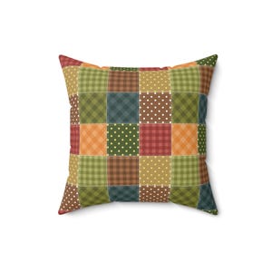 Patchwork Printed Throw Pillow, Patchwork Pattern Square Pillow, Geometric Pillow, Colorful Patchwork Cushion, Unique Pillow, Trendy Pillow image 2