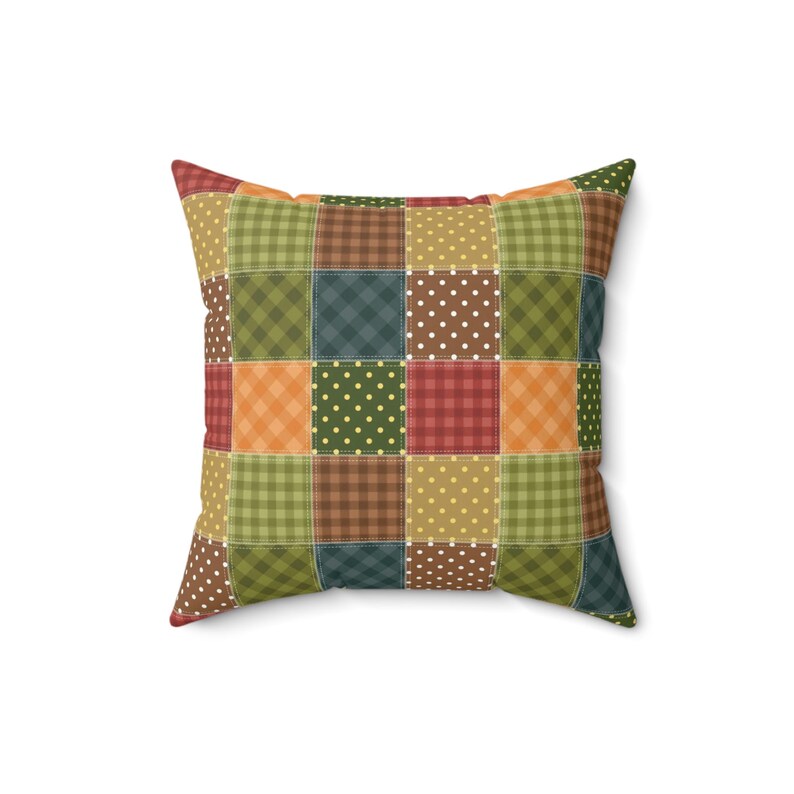 Patchwork Printed Throw Pillow, Patchwork Pattern Square Pillow, Geometric Pillow, Colorful Patchwork Cushion, Unique Pillow, Trendy Pillow image 2