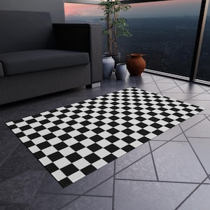 Checkered Outdoor Rug, Checkerboard Pattern Outdoor Rug, Checkers Rug, Black and White Checkers Rug, Patio Rug, Porch Rug, Deck Rug, Rugs