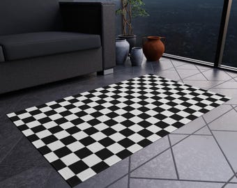 Checkered Outdoor Rug, Checkerboard Pattern Outdoor Rug, Checkers Rug, Black and White Checkers Rug, Patio Rug, Porch Rug, Deck Rug, Rugs