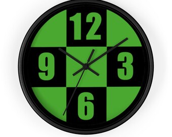 Reloj de cuadros verdes, reloj de cuadros, reloj de pared a cuadros, reloj de pared geométrico, reloj de pared moderno, reloj de pared único, reloj de pared moderno