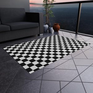 Tapete xadrez para exterior, tapete com padrão xadrez para exterior, tapete de damas, tapete xadrez preto e branco, tapete para pátio, tapete para varanda, tapete para deck, tapetes imagem 3