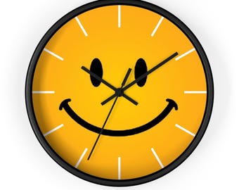 Smiling Clock, Yellow Smiling Clock, Happy Face Clock, Emoji Clock, Minimalist Wall Clock, Unique Wall Clock, Modern Wall Clock, Cool Clock