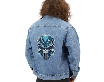 Flaming Skull Denim Jacket, Mens Jean Jacket, Mens Denim Jacket, Printed Denim Jacket, Unique Jacket, Graphic Jean Jacket, Cool Jean Jacket