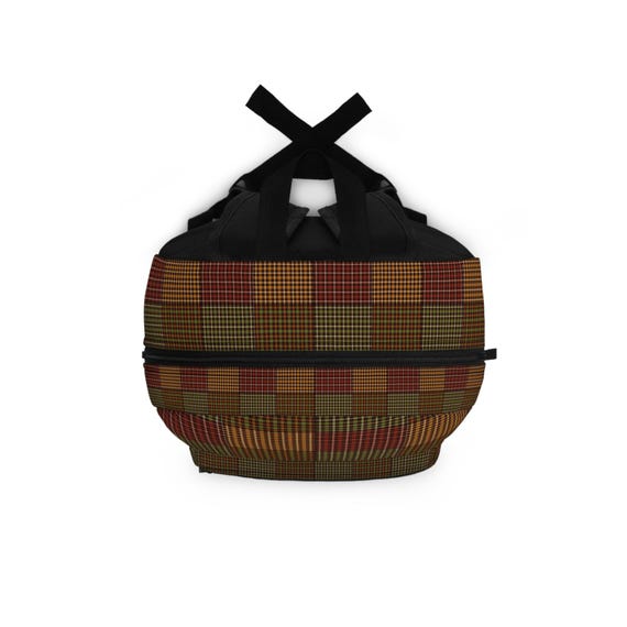 Plaid Patchwork Backpack, Plaid Pattern Backpack, Geometric  display picture 2