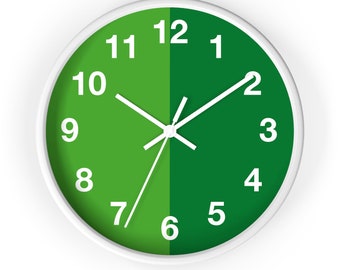 Two Tone Green Clock, Green Clock, Two Tone Clock, Dual Tone Clock, Unique Wall Clock, Modern Wall Clock, Cool Clock, Trendy Clock, Clock