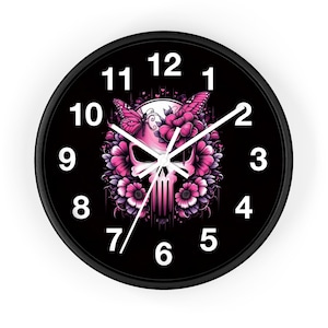 Goth Clock, Gothic Clock, Female Skull Face Clock, Skull Clock, Floral Skull Clock, Cyberpunk Cyborg Clock, Unique Wall Clock, Goth Wall Art
