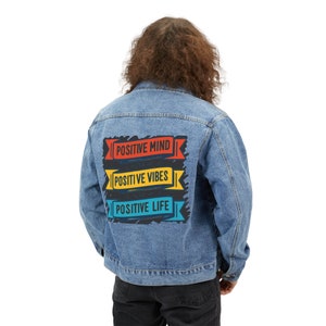 Mens Motivational and Inspirational Denim Jacket, Positive Vibes Denim Jacket, Printed Denim Jacket, Unique Jacket, Cool Jean Jacket