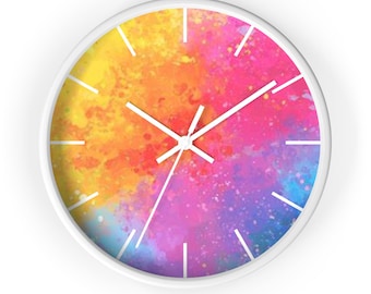 Reloj de pared con toques de color, reloj de arte abstracto, reloj colorido para decoración del hogar, reloj artístico, reloj único, reloj moderno, reloj decorativo