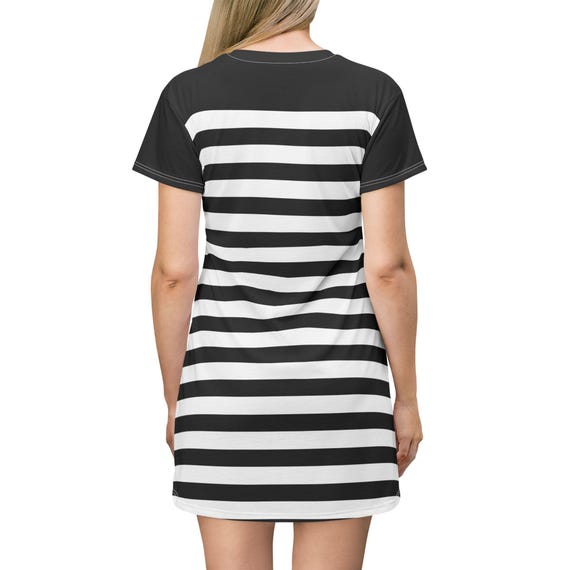 Monochrome Stripes Shirt Dress, Black & White Stripes Shirt Dress, Casual Stripe Shirt Dress, Casual Summer Dress, Stylish T Shirt Dress