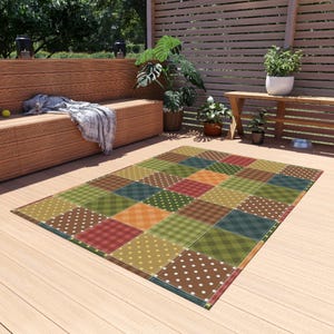 Patchwork Printed Rug, Patchwork Pattern Rug, Quilt Style Rug, Geometric Outdoor Rug, Patio Rug, Porch Rug, Deck Rug, Garden Rug, Cool Rug image 5