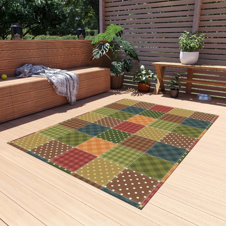Patchwork Printed Rug, Patchwork Pattern Rug, Quilt Style Rug, Geometric Outdoor Rug, Patio Rug, Porch Rug, Deck Rug, Garden Rug, Cool Rug image 5