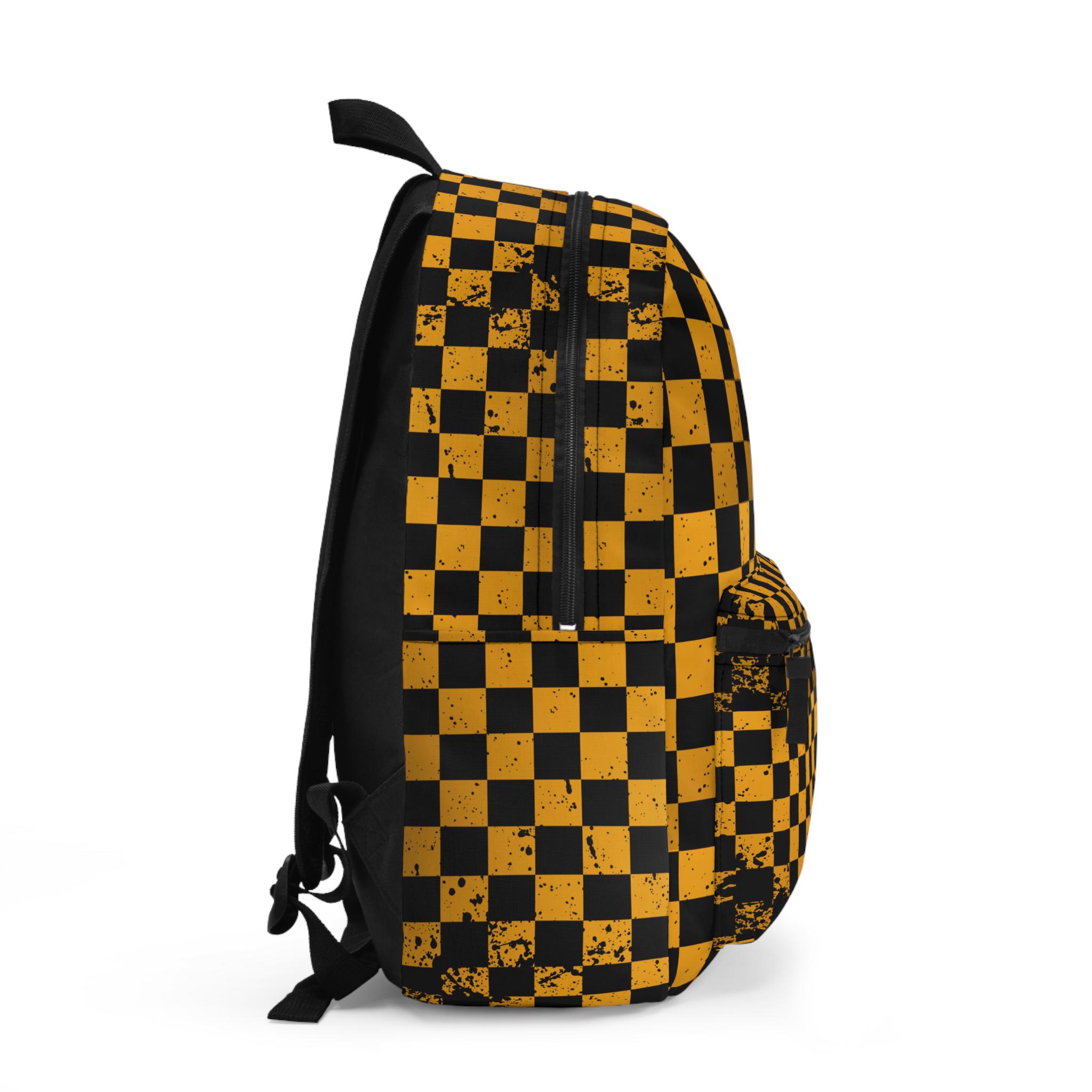 Punk Rock Checkered Backpack: Edgy Black & Yellow Distressed Design - Etsy