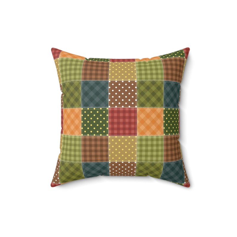 Patchwork Printed Throw Pillow, Patchwork Pattern Square Pillow, Geometric Pillow, Colorful Patchwork Cushion, Unique Pillow, Trendy Pillow image 7