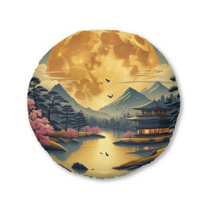 Almofada de chão, almofada de chão, almofada de chão de arte japonesa, almofada de chão redonda, almofada de chão grande, almofada de chão tufada, almofada de assento