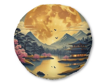 Floor Cushion, Floor Pillow, Japanese Art Floor Pillow, Round Floor Pillow, Large Floor Pillow, Tufted Floor Pillow, Sitting Cushion