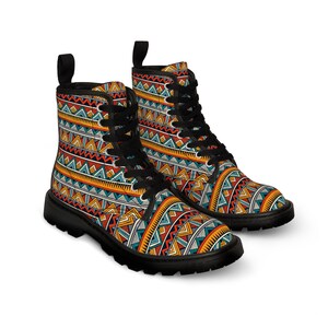 Men&#39;s Canvas Boots, African Canvas Boots, Geometric Pattern Footwear, Vibrant Print Ankle Boots, Ethnic Style Fashion, African Design Boots