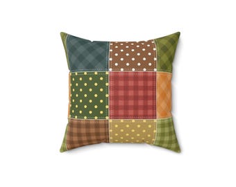 Patchwork Printed Throw Pillow, Patchwork Pattern Square Pillow, Colorful Patchwork Cushion, Unique Pillow, Trendy Pillow, Geometric Pillow