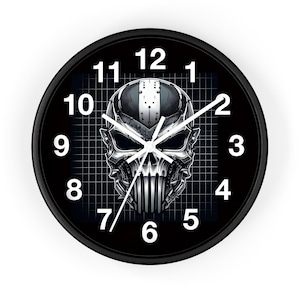 Goth Clock, Gothic Clock, Skull Clock, Skull Face Clock, Cyberpunk Cyborg Clock, Unique Wall Clock, Robot Skull Wall Clock, Goth Wall Art