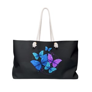 Butterflies Weekender Bag, Weekender Bag Rope Handle, Weekender Bag for Women, Vacation Bag, Canvas Weekender Bag, Weekender Bag